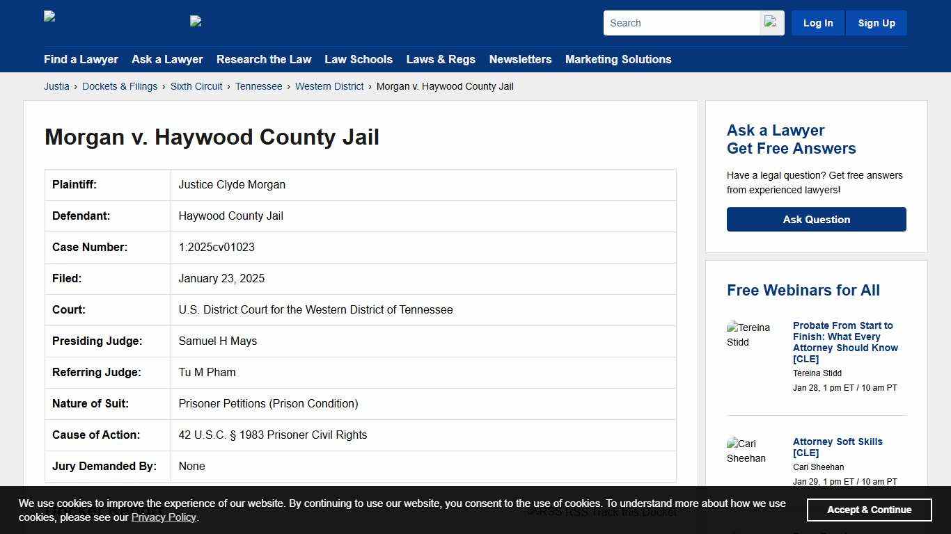Morgan v. Haywood County Jail 1:2025cv01023 U.S. District Court for the Western District of Tennessee Justia