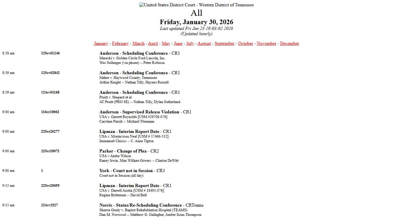 Calendar Report January 30, 2026