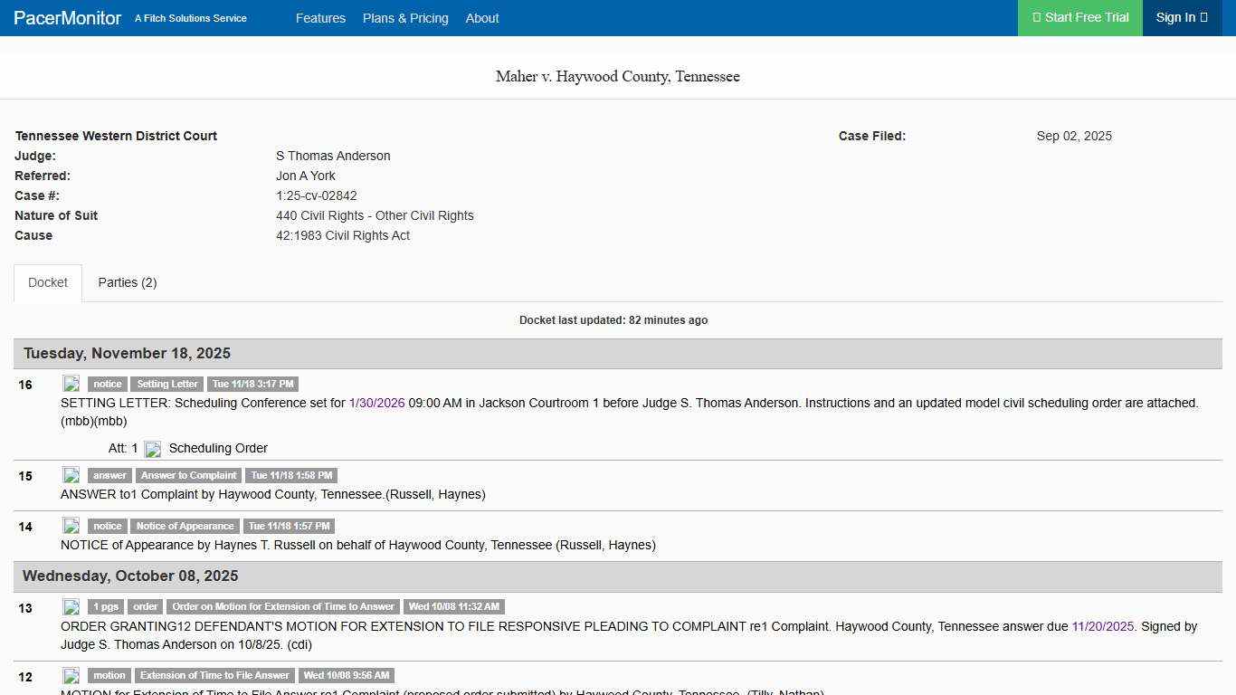 Maher v. Haywood County, Tennessee (1:25-cv-02842), Tennessee Western District Court