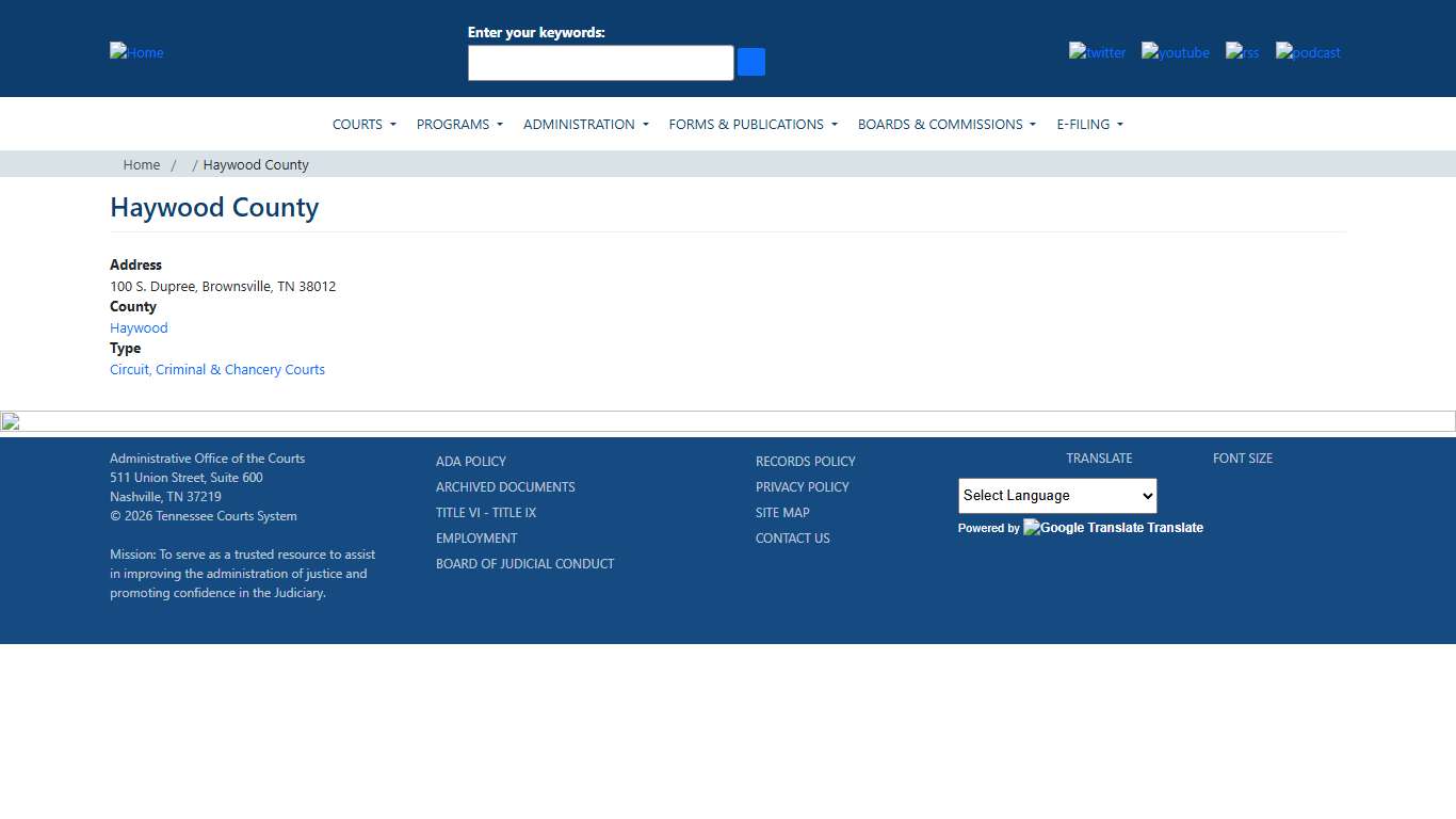 Haywood County Tennessee Administrative Office of the Courts