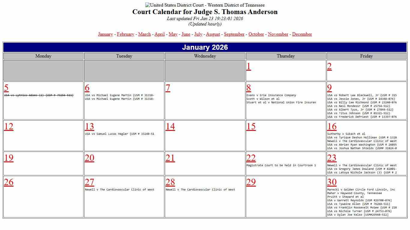 U. S. District Court Calendar